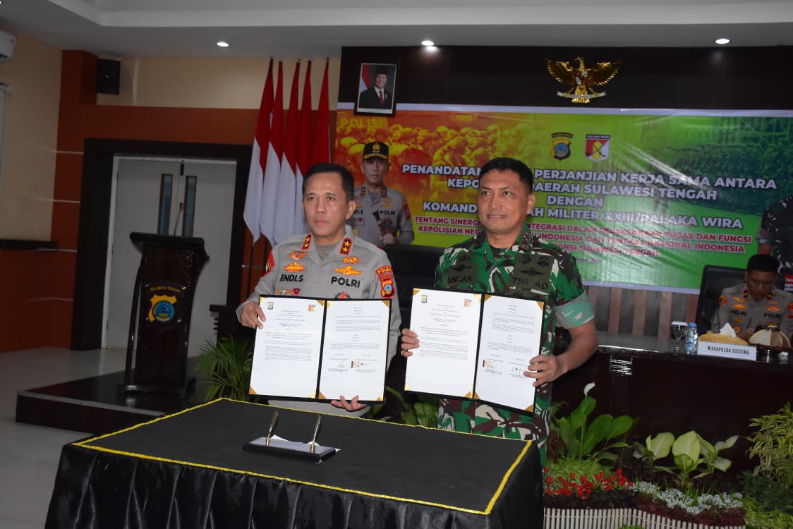 Wujudkan Soliditas TNI–Polri, Kodam XXIII/Palaka Wira dan Polda Sulteng Teken Perjanjian Kerja Sama